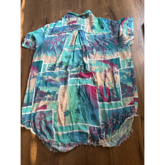 TORRID SLEEP Women's 3X Colorful Tropical Palm Beach Button Sleep Fringe Shirt - Picture 5 of 6